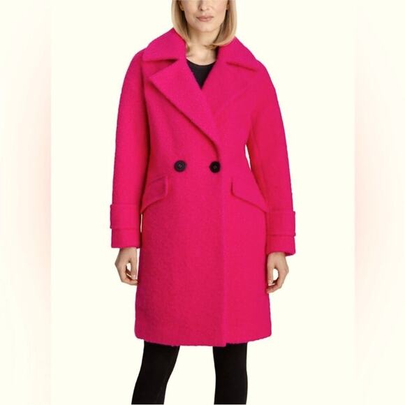 BCBGeneration Women's Double-Breasted Bouclé Walker Coat hot pink size XXS - Picture 1 of 9